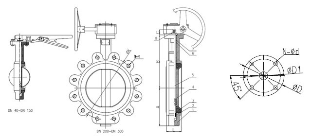 凸耳蝶閥(圖1) LT型對夾蝶閥結(jié)構(gòu)圖